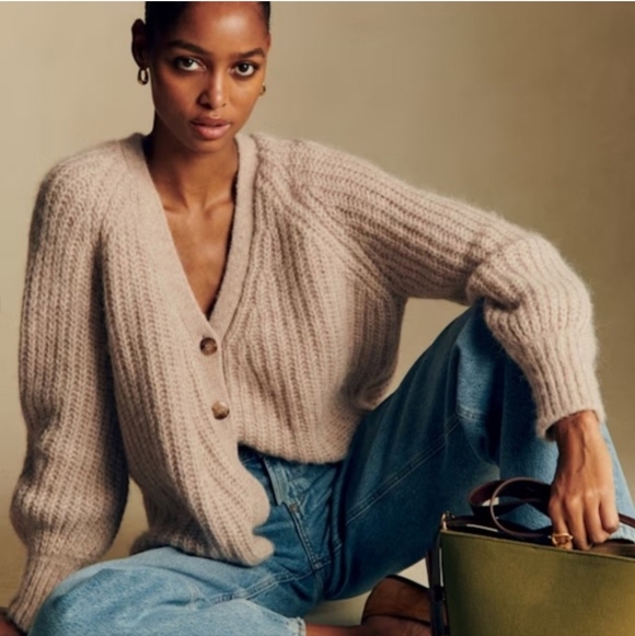 Sezane Sweaters - SÉZANE Basile Chunky Knit Mohair Cardigan Beige Grampacore Oversized S Like New